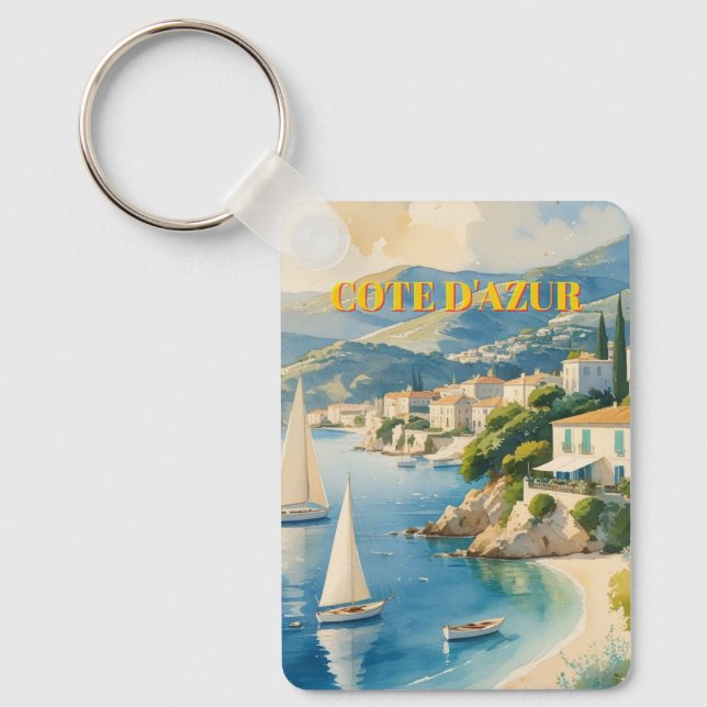 Vintage Style Cote D'Azur French Travel  Keychain (Front)