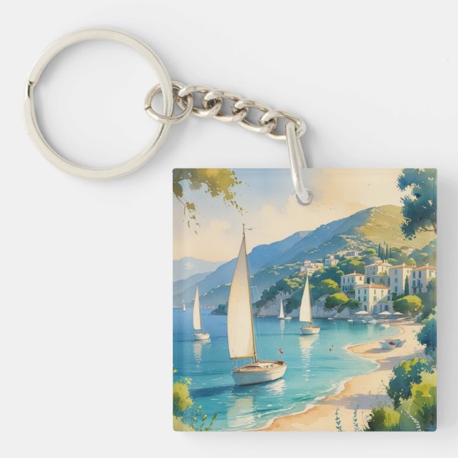 Vintage Style Cote D'Azur French Travel  Keychain (Front)