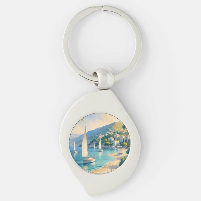 Vintage Style Cote D'Azur French Travel  Keychain (Front)