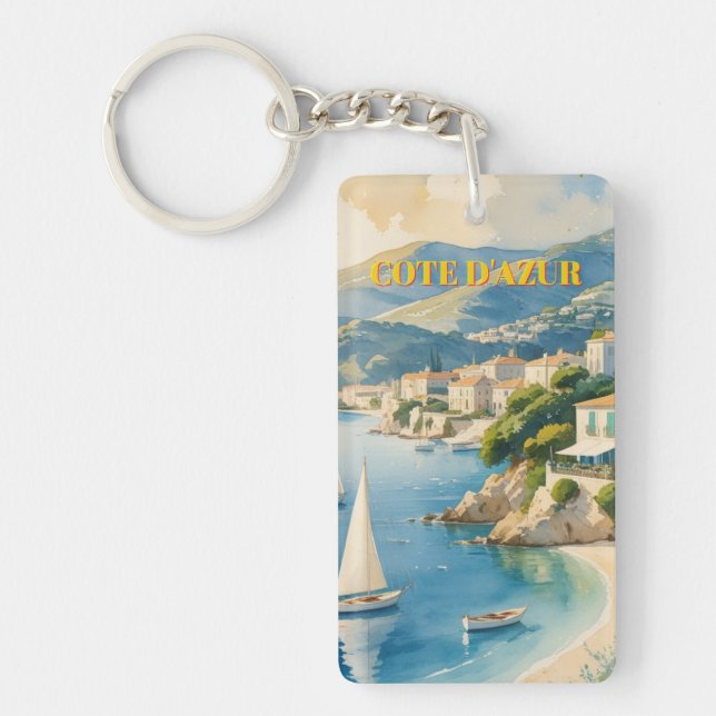 Vintage Style Cote D'Azur French Travel  Keychain (Front)