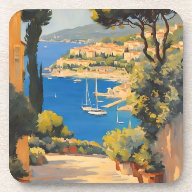 Vintage Style Cote D'Azur French Travel Painting Coaster (Front)