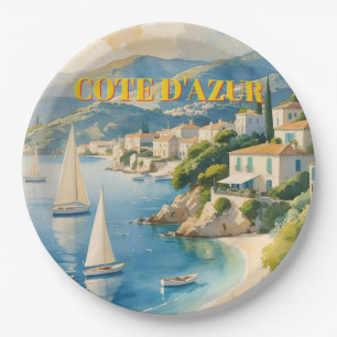 Vintage Style Cote D'Azur French Travel  Paper Plate