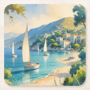 Vintage Style Cote D'Azur French Travel Square Paper Coaster