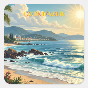 Vintage Style Cote D'Azur French Travel  Square Sticker