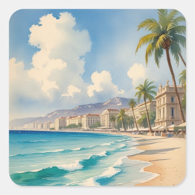 Vintage Style Cote D'Azur French Travel  Square Sticker (Front)