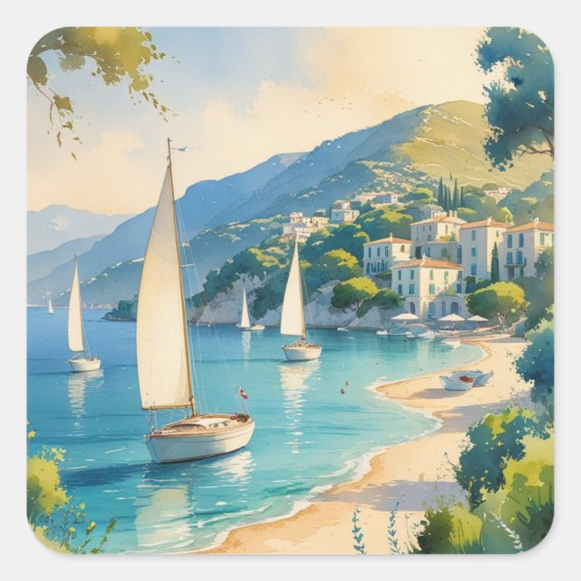 Vintage Style Cote D'Azur French Travel  Square Sticker (Front)
