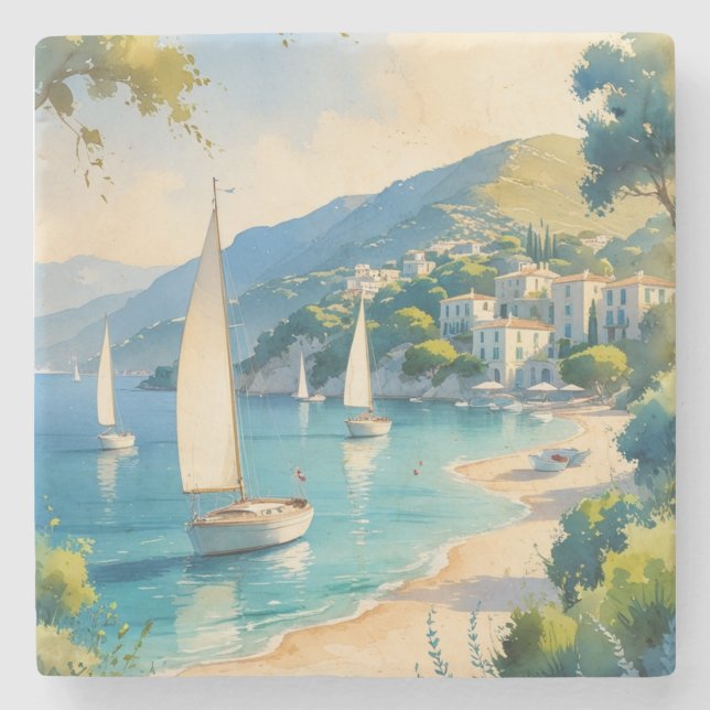 Vintage Style Cote D'Azur French Travel  Stone Coaster (Front)