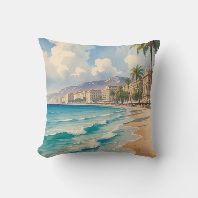 Vintage Style Cote D'Azur French Travel  Throw Pillow (Front)