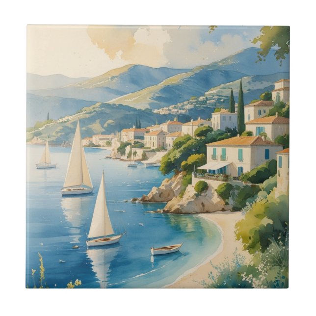 Vintage Style Cote D'Azur French Travel  Tile (Front)