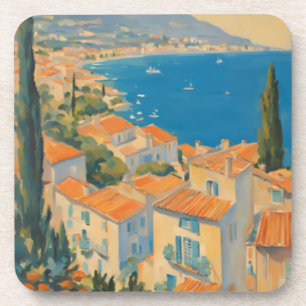 Vintage Style Cote D'Azur French Travel Watercolor Coaster