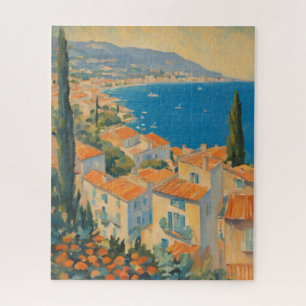 Vintage Style Cote D'Azur French Travel Watercolor Jigsaw Puzzle