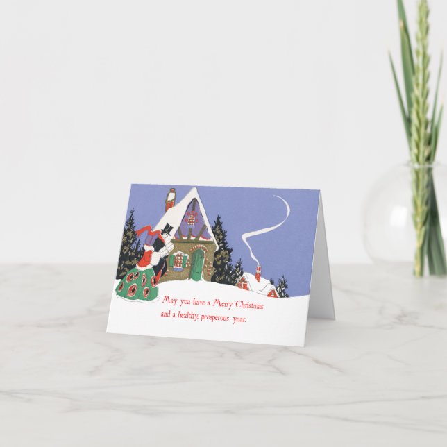 Vintage-Style "Country Cottage" Christmas Card (Front)