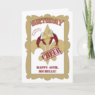 Vintage Style Crawfish Fleur de Lis Birthday White Card