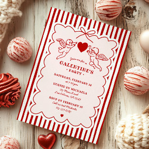 Vintage Style Cupid Doodles Galentine's Day Party Invitation