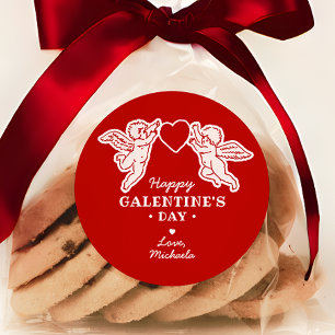 Vintage Style Cupid Doodles Happy Galentine's Day Classic Round Sticker