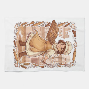 Vintage Style Cute Pastry Chef Baking Illustration Kitchen Towel