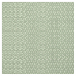 Vintage Style Deco Pattern Print Sage Green Ecru  Fabric