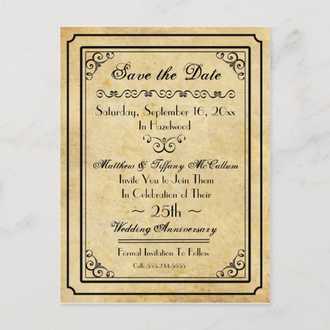Vintage Style Design Save the Date Postcard (Front)