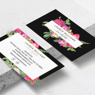 Vintage Style Designer Floral Black Business Card