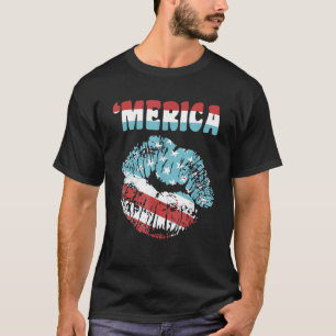 Vintage Style Distressed American Flag Kiss Lips 4 T-Shirt