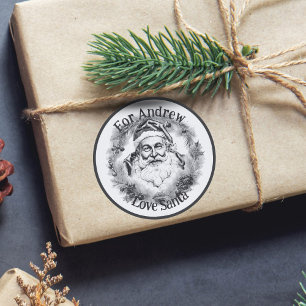 Vintage Style Drawing Black and White From Santa  Classic Round Sticker