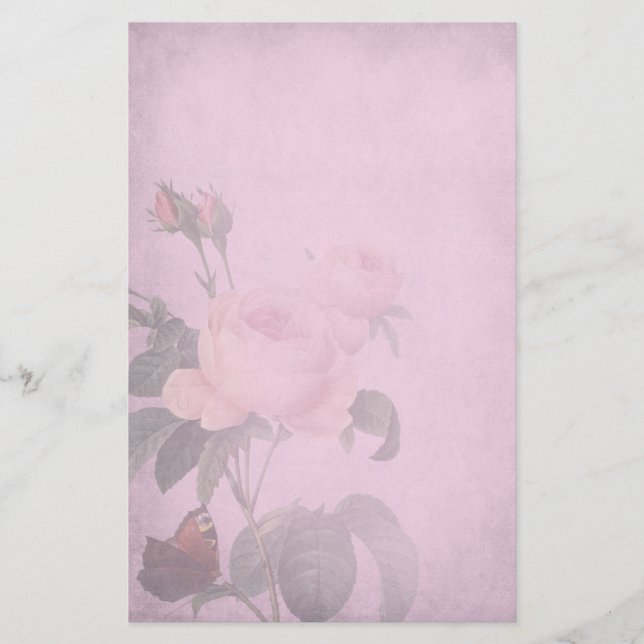 Vintage Style Dusky Pink Rose Writing Paper (Front)