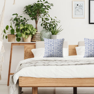 Vintage-style Dusty Blue and White Patterned Throw Pillow