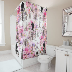 Vintage style Eiffel Tower collage pink floral