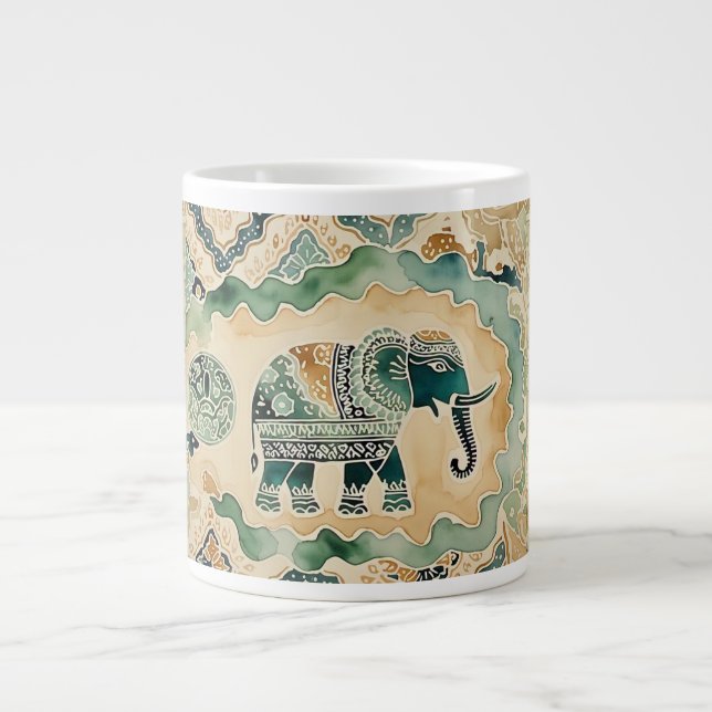 Vintage Style,Elephant Batik Soul Large Coffee Mug (Front)