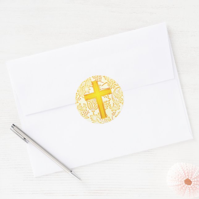 Vintage Style Faith Cross in Yellow Stickers (Envelope)