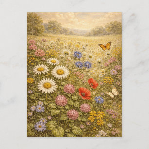 Vintage-Style Field of Wildflowers Postcard