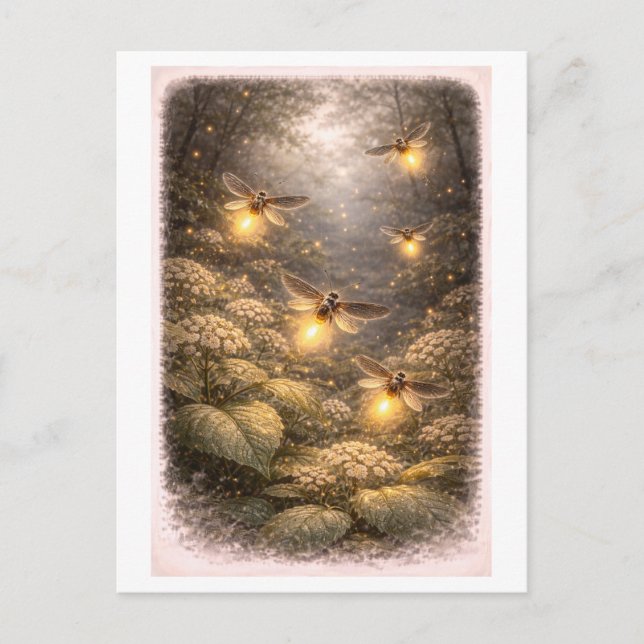 Vintage-Style Firefly Illustration Postcard (Front)