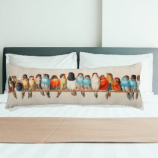 Vintage Style Flock of Perched Birds Body Pillow