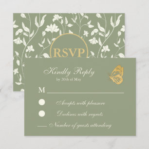 Vintage style Floral Sage and cream RSVP Card