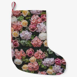 Vintage style, floral wall background. small christmas stocking