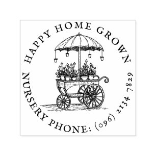 Vintage Style Flower Cart Home Grown Plants Self-inking Stamp