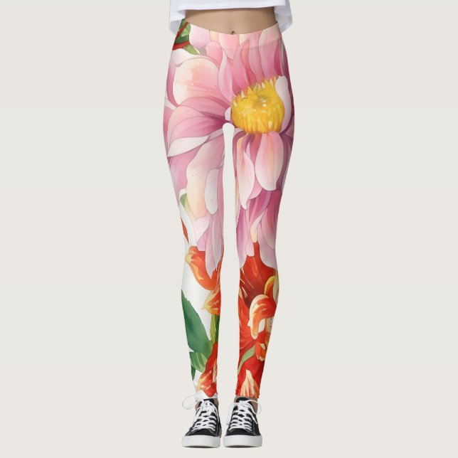 Vintage Style Flowers Art Leggings (Front)
