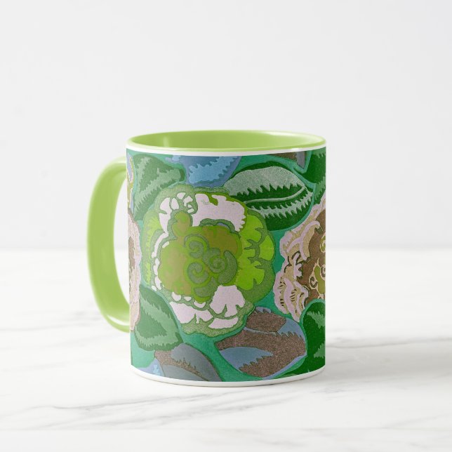 Vintage Style Flowers in Green Art Mug Cup (Front Left)