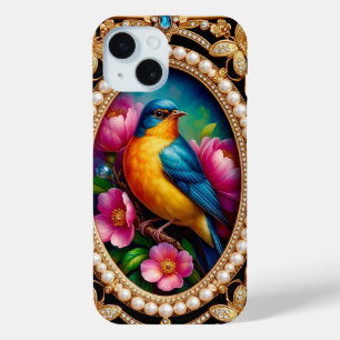 Vintage Style Frame With Colourful Bird iPhone 15 Case