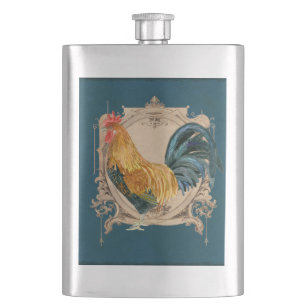 Vintage Style French Country Rustic Barn Rooster Hip Flask