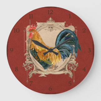 Vintage Style French Country Rustic Barn Rooster Large Clock