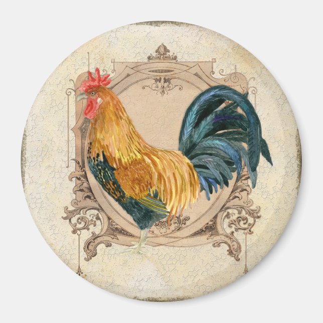 Vintage Style French Country Rustic Barn Rooster Magnet (Front)
