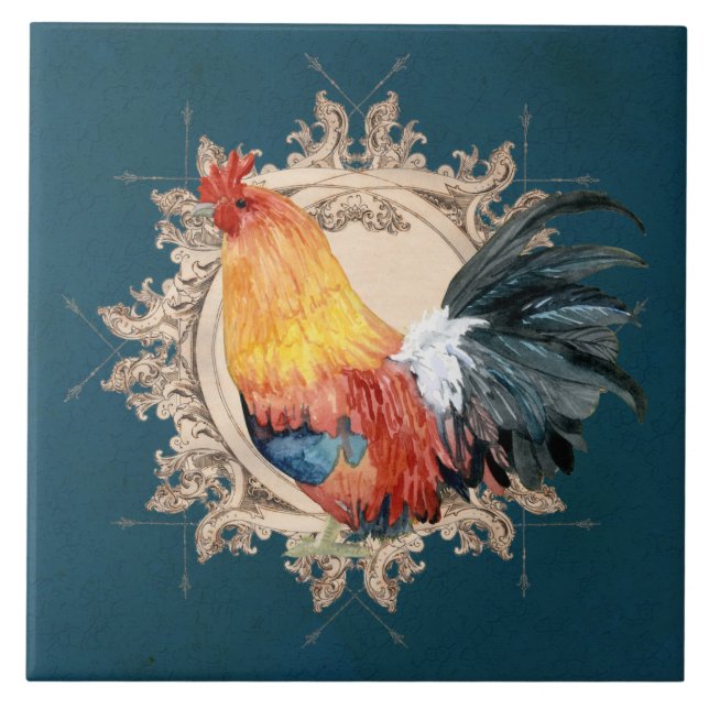 Vintage Style French Country Rustic Barn Rooster Tile (Front)