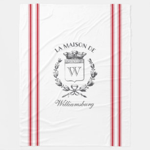 Vintage Style French Red Ticking Tape Family Crest Fleece Blanket