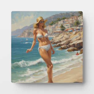 Vintage Style French Riviera Travel Beach Girl Plaque