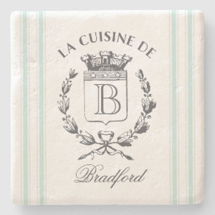 Vintage Style French Sack Custom Name and Monogram Stone Coaster