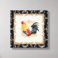 Vintage Style French Toile Black n White Rooster