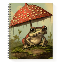 Vintage Style Frog Under Mushroom Spiral Notebook