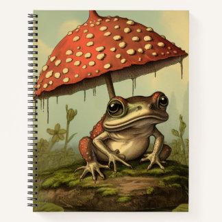 Vintage Style Frog Under Mushroom Spiral Notebook