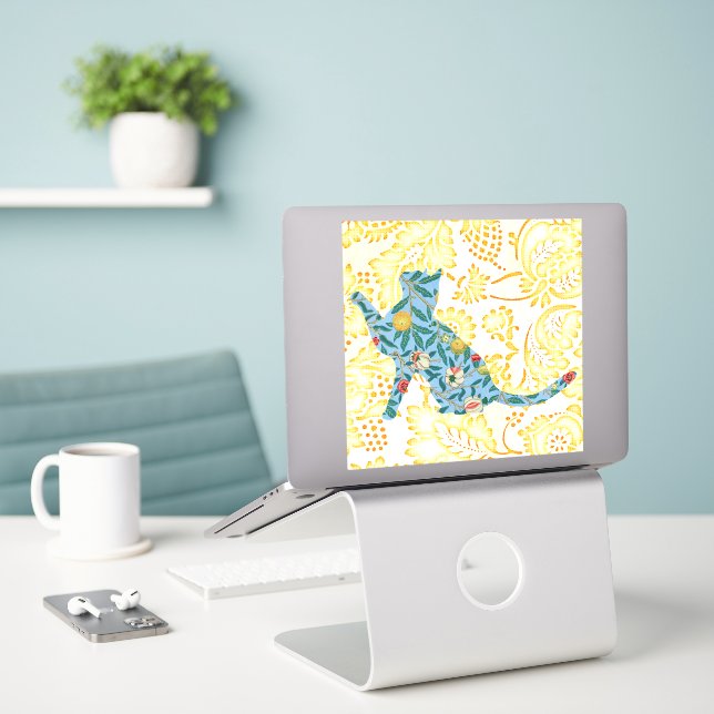 Vintage Style Fun Cat Large Sticker (Laptop On Desk)